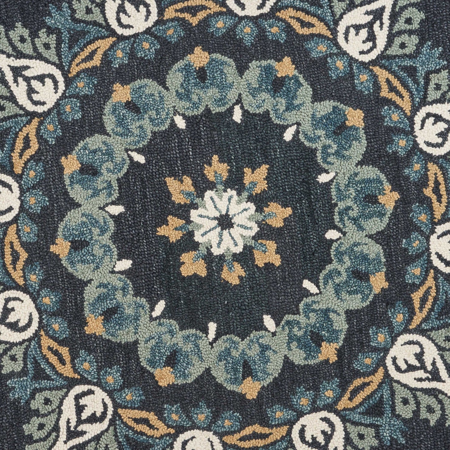 6' Round Black Floral Paradise Area Rug