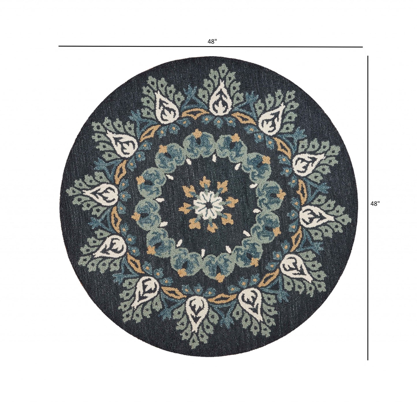 4' Round Black Floral Paradise Area Rug