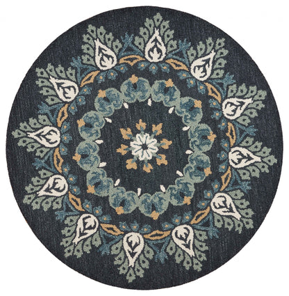 4' Round Black Floral Paradise Area Rug