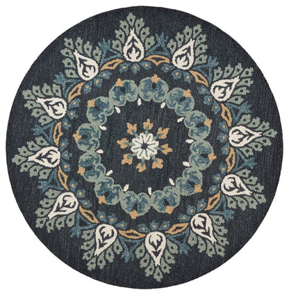 4' Round Black Floral Paradise Area Rug