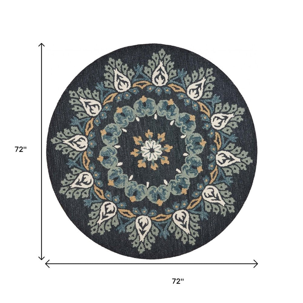4' Round Black Floral Paradise Area Rug
