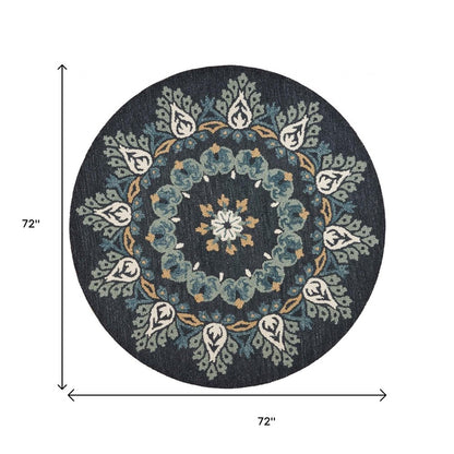 4' Round Black Floral Paradise Area Rug