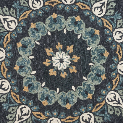 4' Round Black Floral Paradise Area Rug