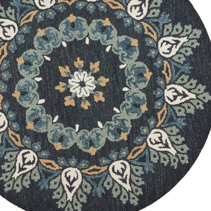 4' Round Black Floral Paradise Area Rug