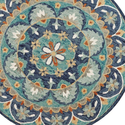 4' Round Blue Floral Mandala Area Rug