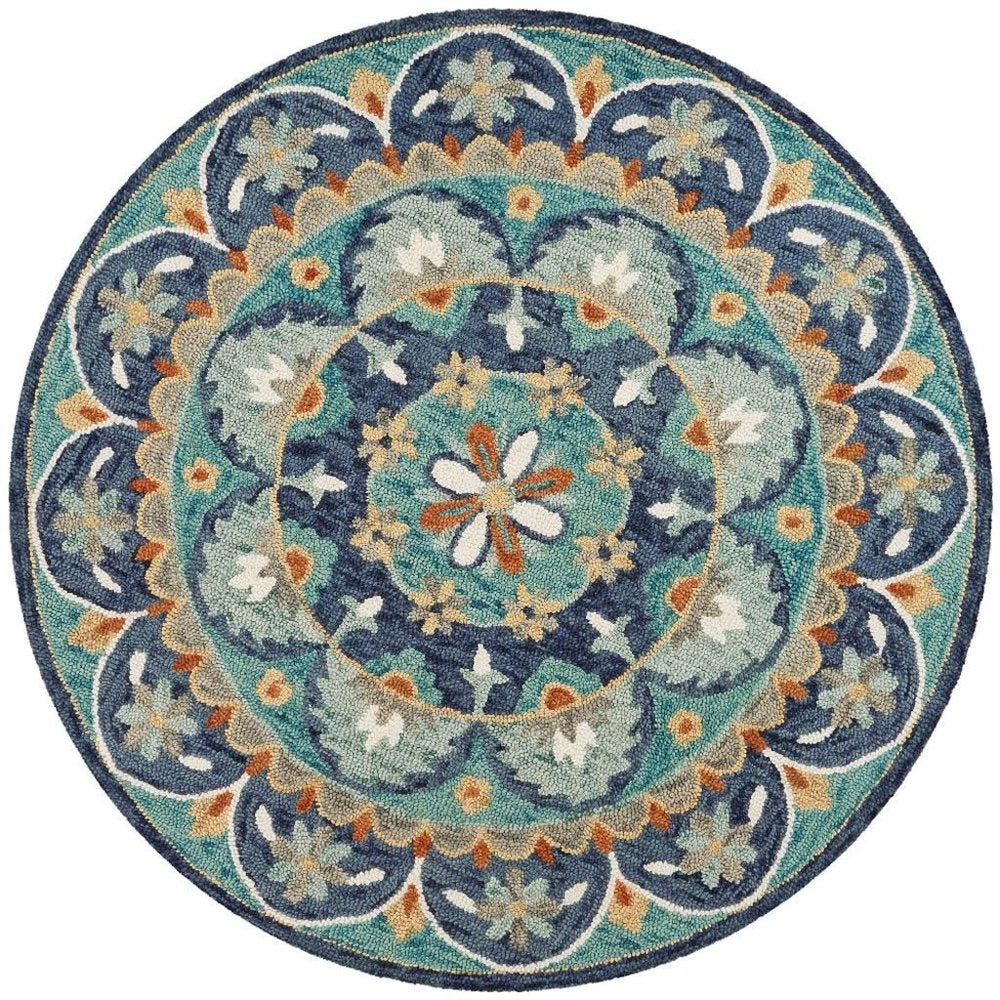 4' Round Blue Floral Mandala Area Rug
