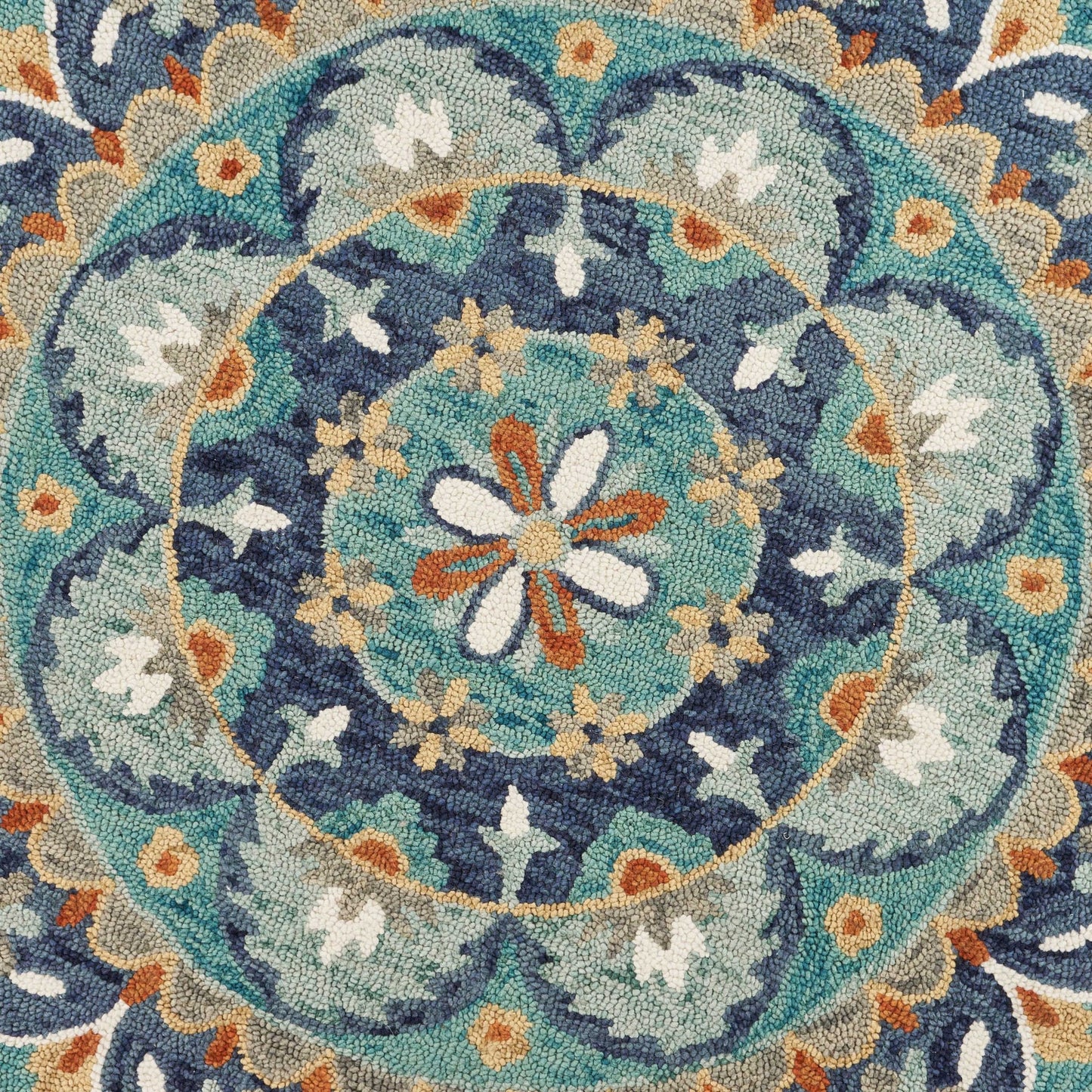 4' Round Blue Floral Mandala Area Rug