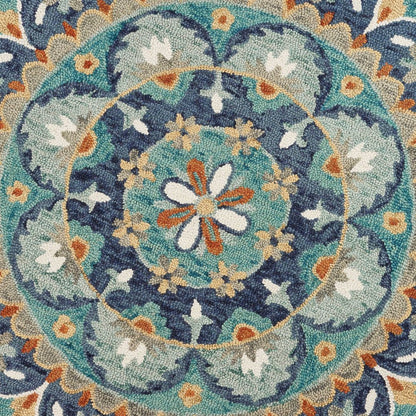 4' Round Blue Floral Mandala Area Rug