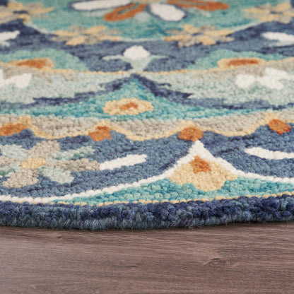 4' Round Blue Floral Mandala Area Rug