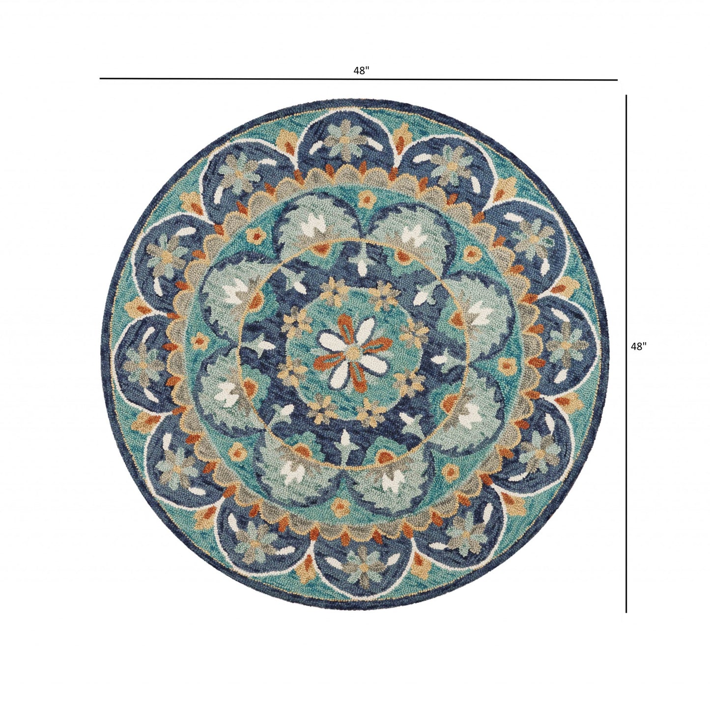 4' Round Blue Floral Mandala Area Rug