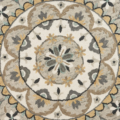 4' Round Gray And Ivory Floral Bloom Area Rug