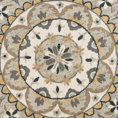 4' Round Gray And Ivory Floral Bloom Area Rug