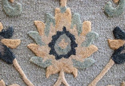 2' X 7' Blue And Beige Floral Runner Rug