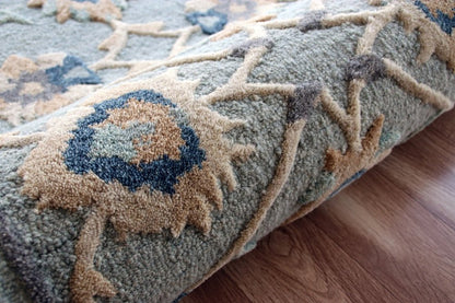 2' X 4' Blue And Beige Wool Hand Woven Area Rug