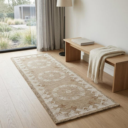 2' X 7' Tan Retro Modern Medallion Runner Rug