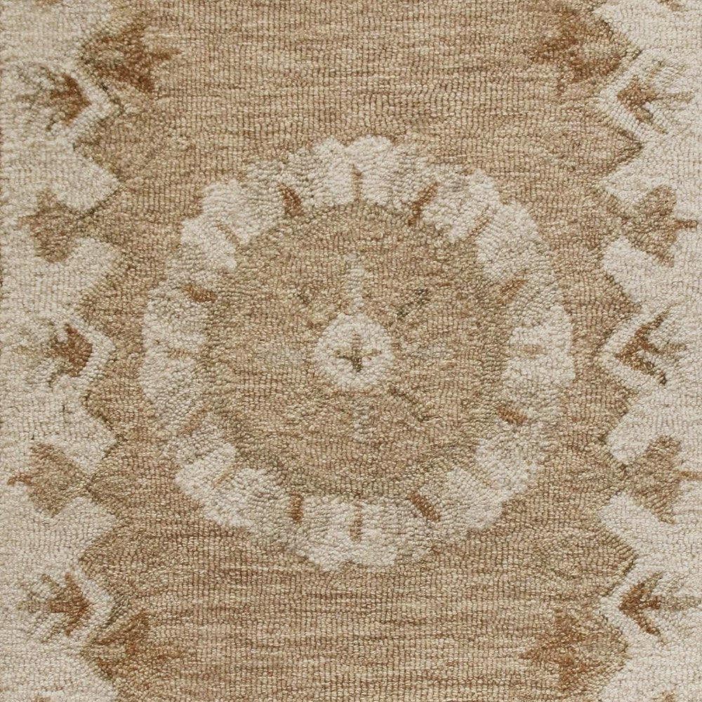 2' X 7' Tan Retro Modern Medallion Runner Rug