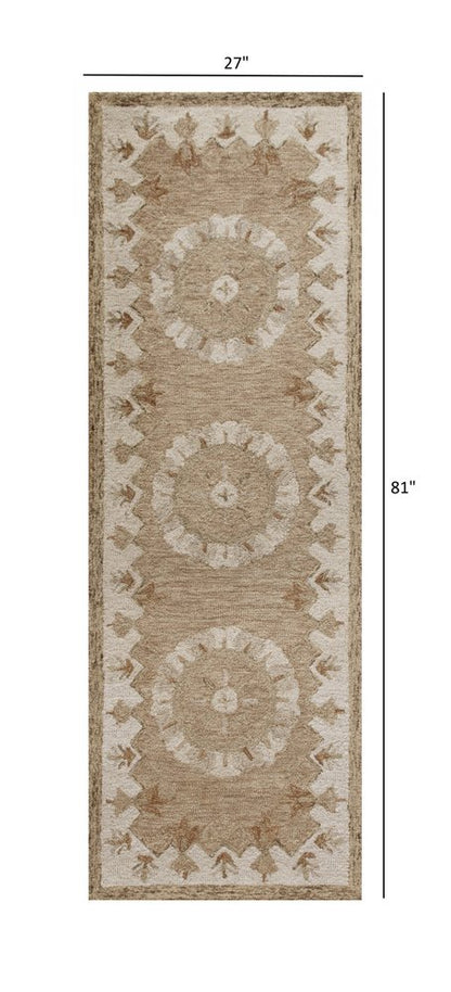2' X 7' Tan Retro Modern Medallion Runner Rug