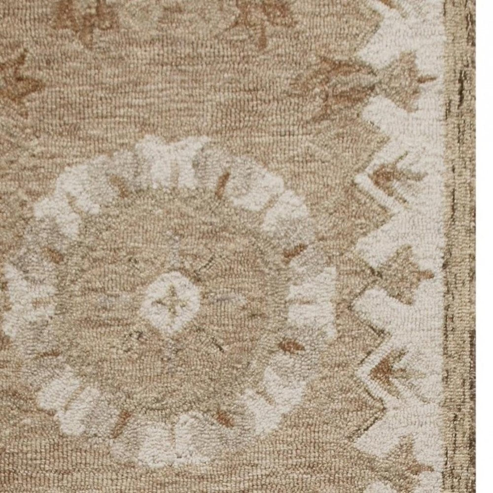 2' X 7' Tan Retro Modern Medallion Runner Rug