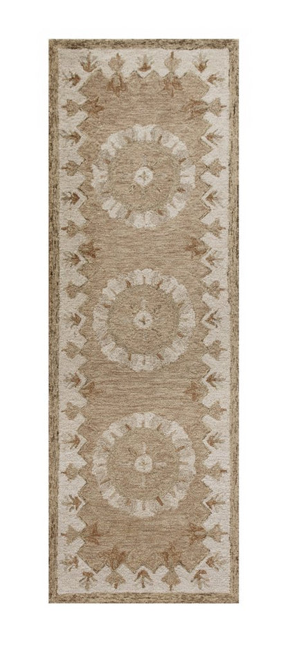 2' X 7' Tan Retro Modern Medallion Runner Rug