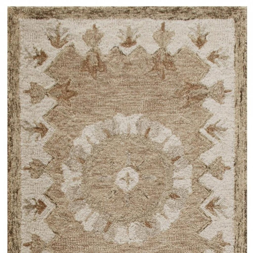 2' X 7' Tan Retro Modern Medallion Runner Rug