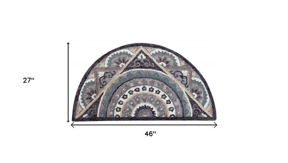 3' Round Gray Geometric Medallion Area Rug