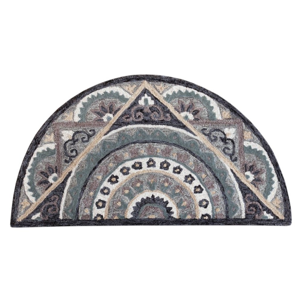 2' X 4' Blue and Gray Wool Hand Woven Hearth Rug