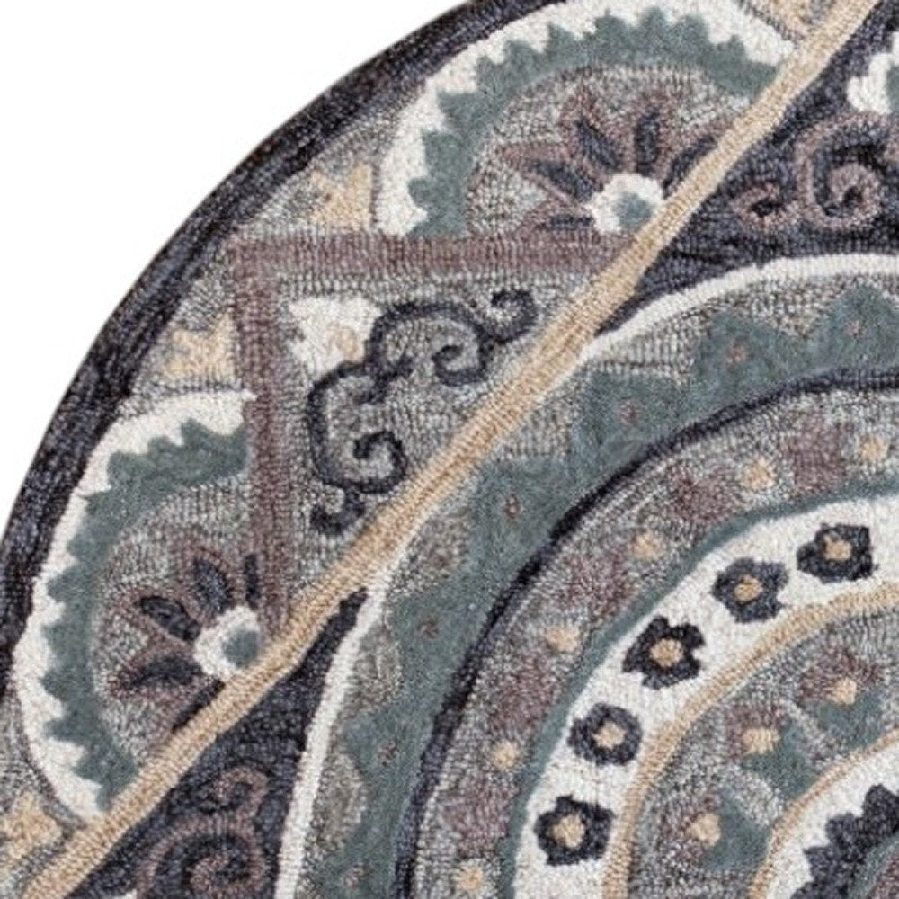 3' Round Gray Geometric Medallion Area Rug