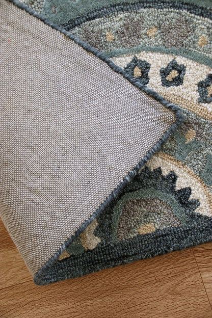 2' X 4' Blue and Gray Wool Hand Woven Hearth Rug