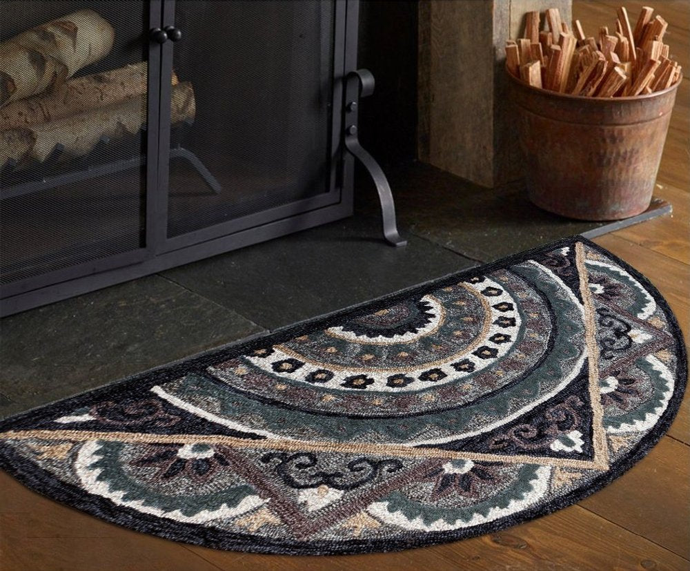 3' Round Gray Geometric Medallion Area Rug