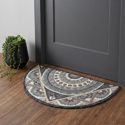 2' X 4' Blue and Gray Wool Hand Woven Hearth Rug