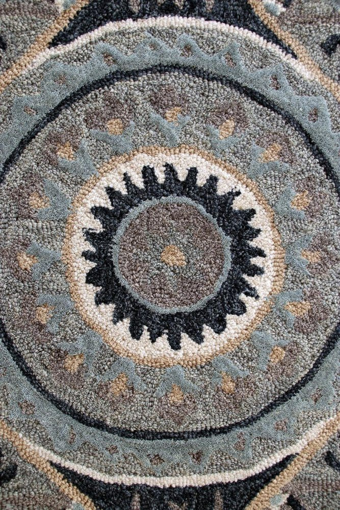 3' Round Gray Geometric Medallion Area Rug