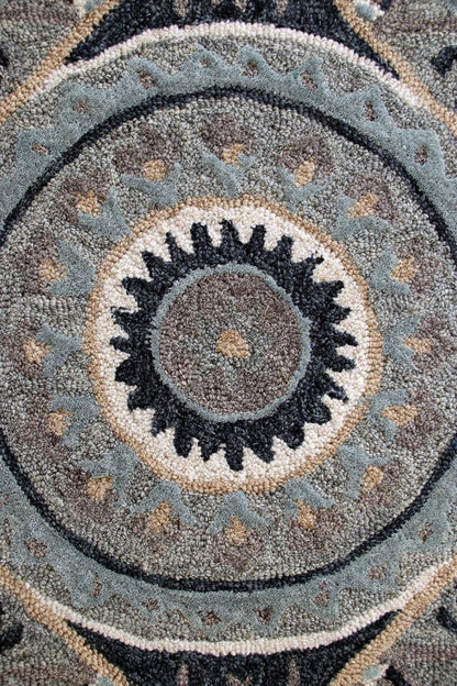 3' Round Gray Geometric Medallion Area Rug