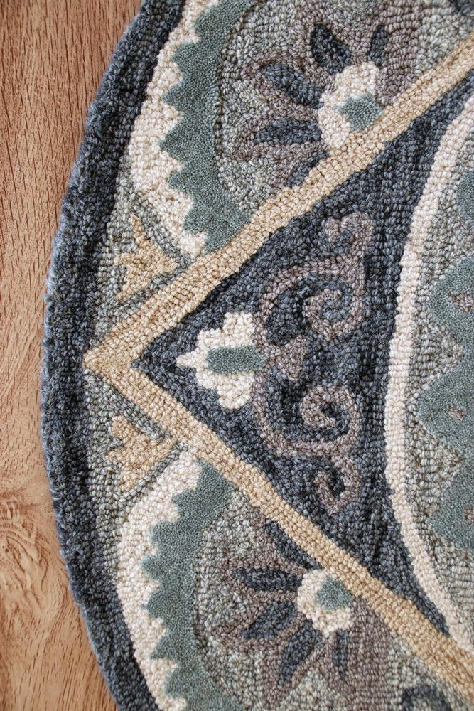3' Round Gray Geometric Medallion Area Rug