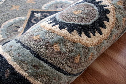 3' Round Gray Geometric Medallion Area Rug