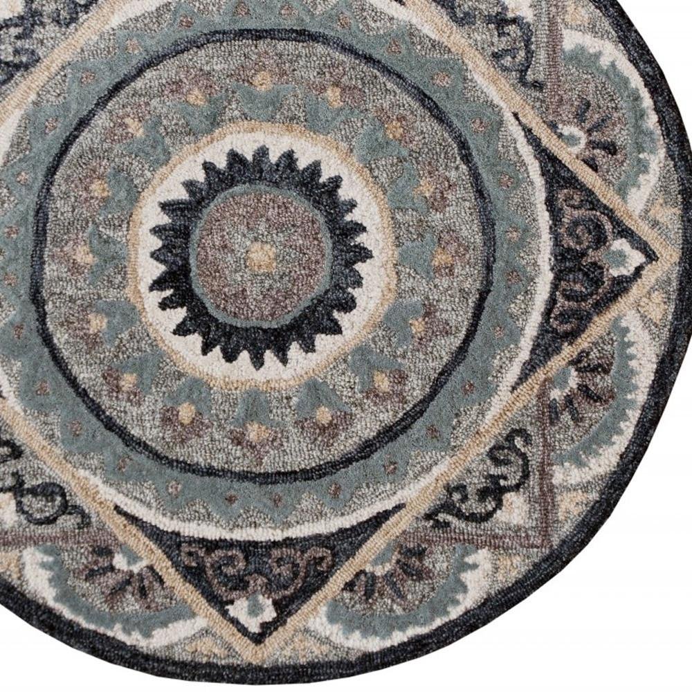 3' Round Gray Geometric Medallion Area Rug