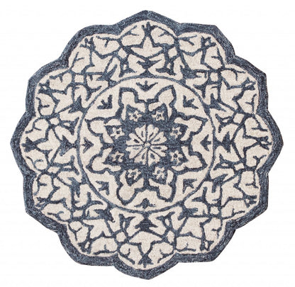 3' Round Navy And White Decorative Area Rug