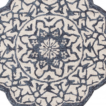 3' Round Navy And White Decorative Area Rug