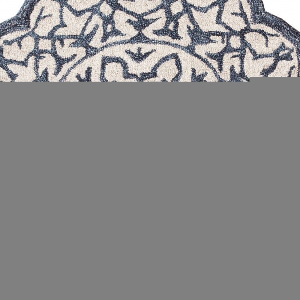 3' Round Navy And White Decorative Area Rug