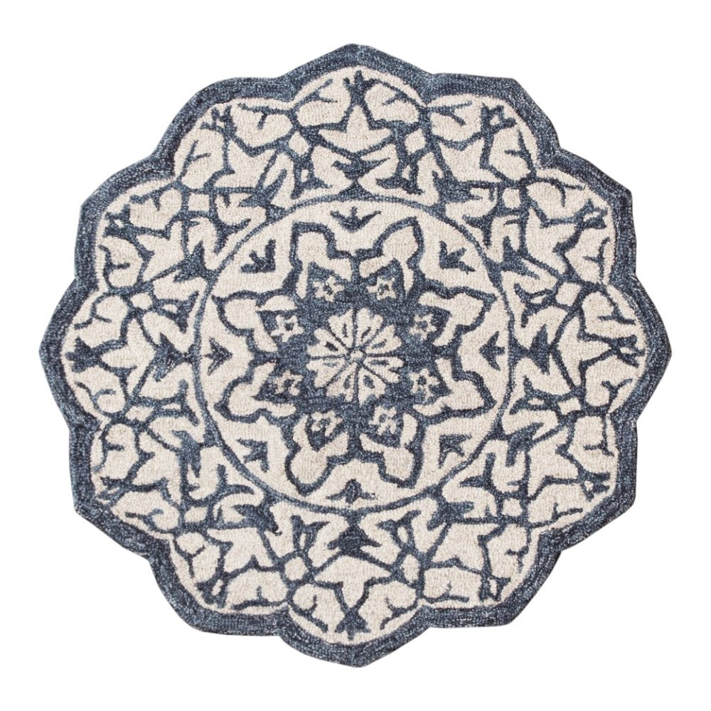 3' Round Navy And White Decorative Area Rug