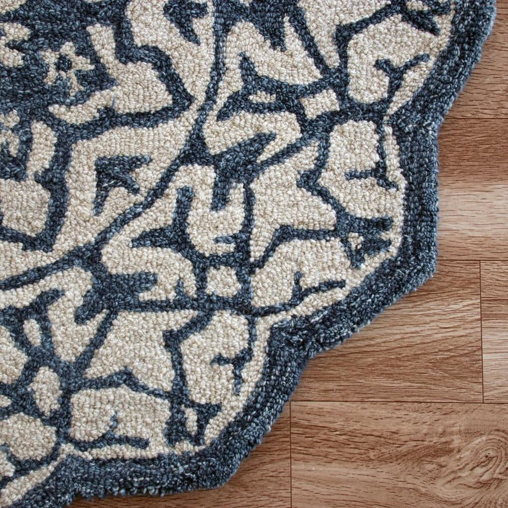 3' Round Navy And White Decorative Area Rug