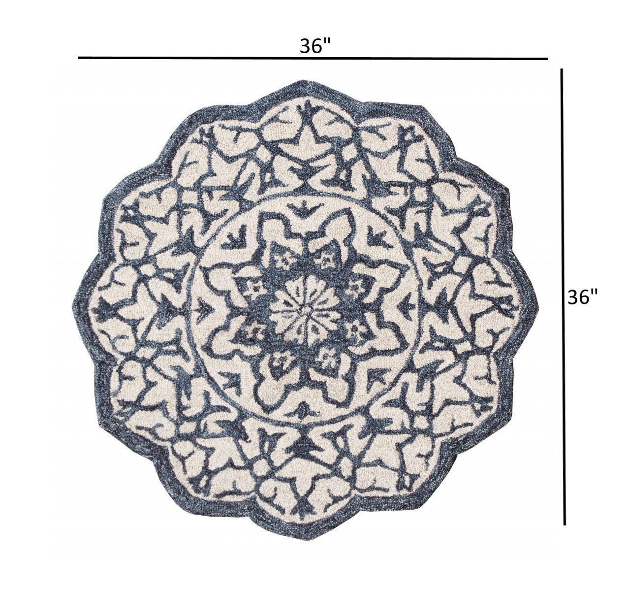 3' Round Navy And White Decorative Area Rug