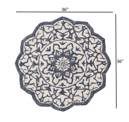 3' Round Navy And White Decorative Area Rug