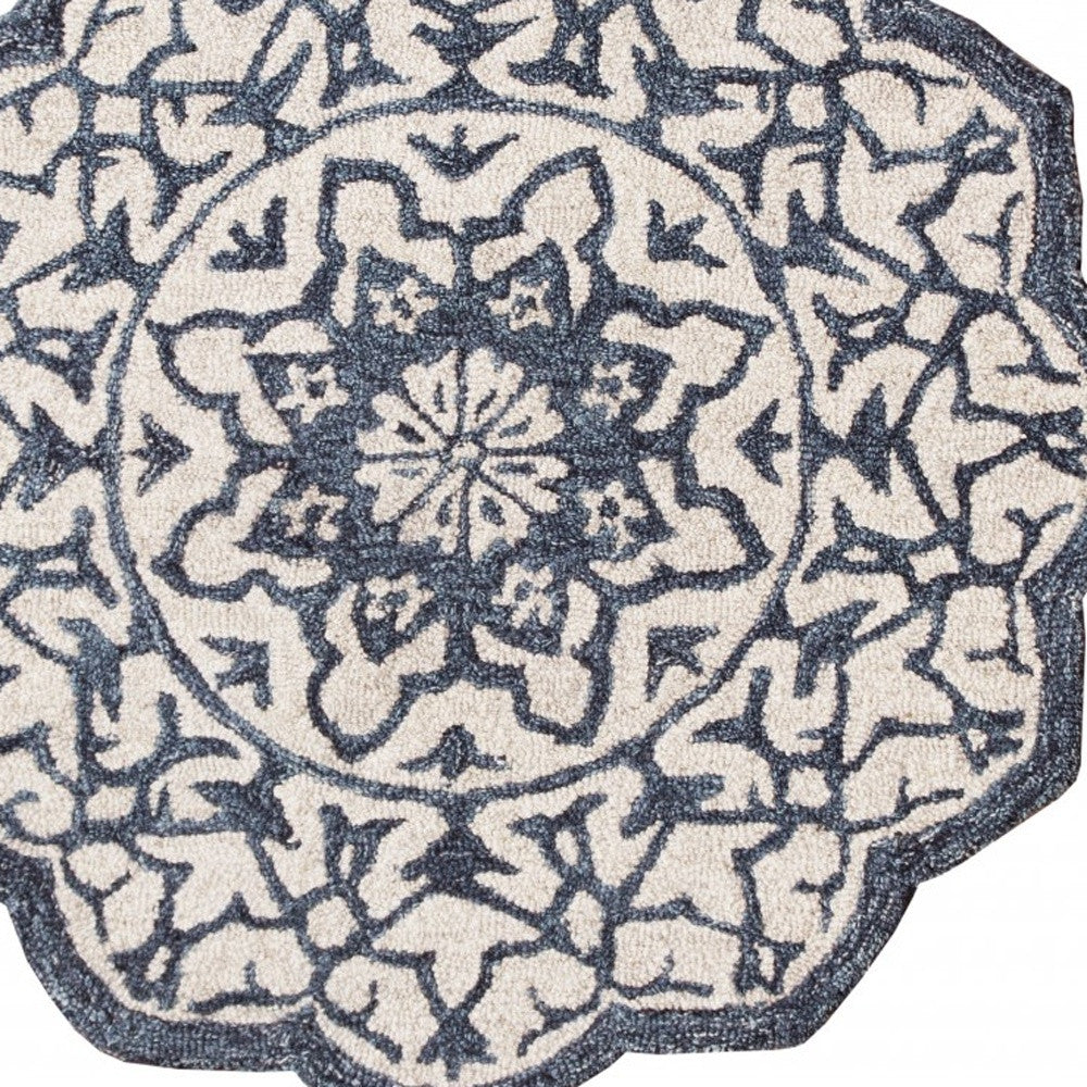 3' Round Navy And White Decorative Area Rug