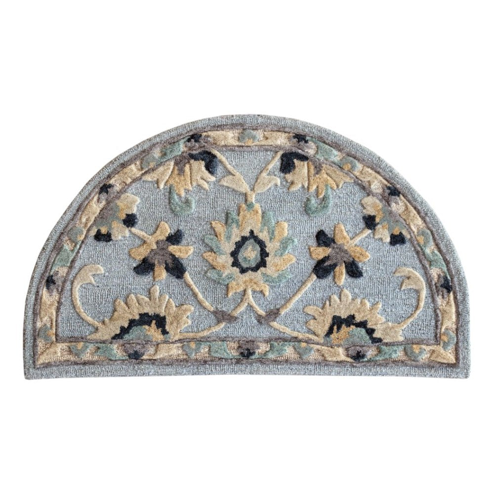 2' X 7' Blue And Beige Floral Runner Rug