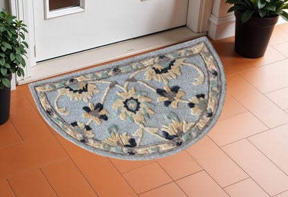 2' X 7' Blue And Beige Floral Runner Rug