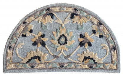 3' Round Beige and Blue Round Wool Floral Hand Woven Area Rug