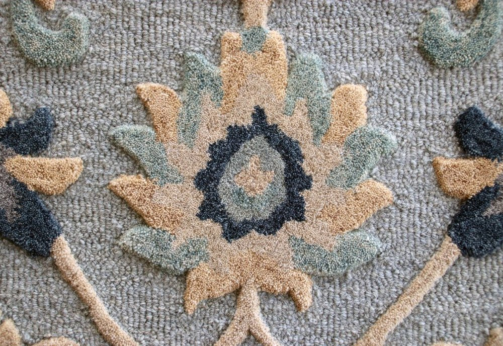 2' X 7' Blue And Beige Floral Runner Rug