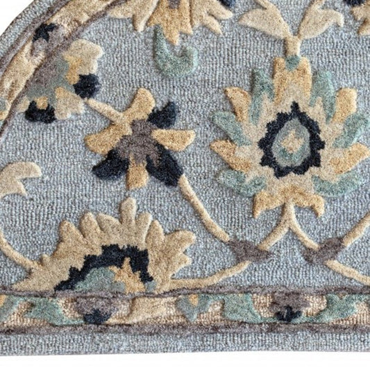 3' Beige And Blue Wool Floral Hand Woven Round Rug
