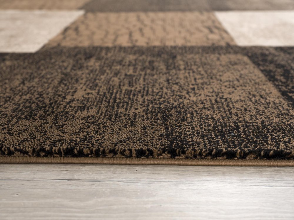 13' Brown And Black Geometric Shag Runner Rug