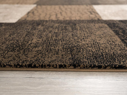 13' Brown And Black Geometric Shag Runner Rug